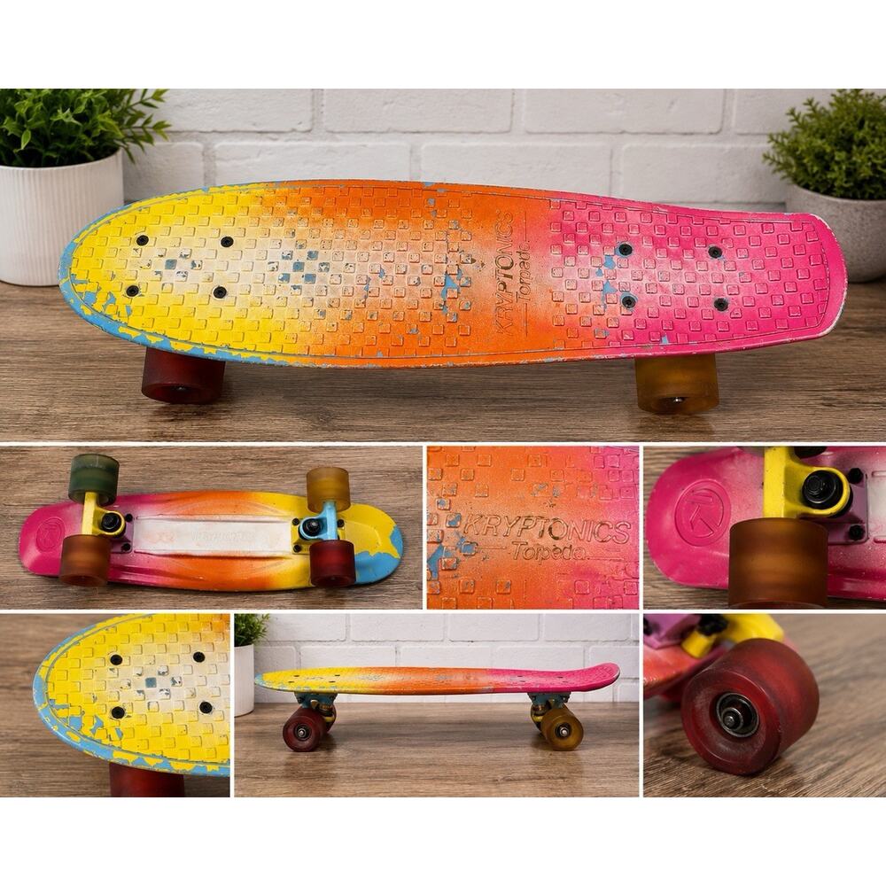 Kryptonics Torpedo Cruiser Skateboard Rainbow Fade Multicolor 22” Retro Board